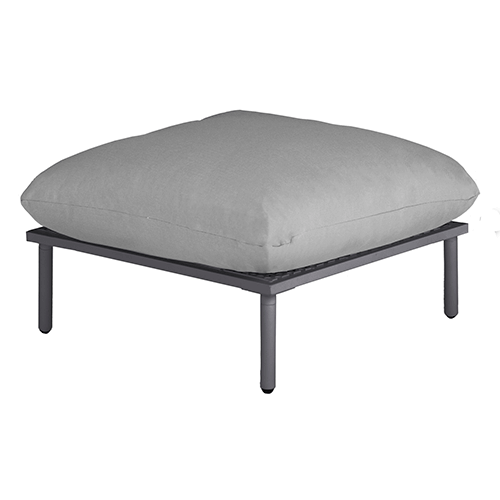 footstool with flint frame and grey cushions