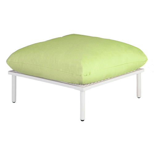 footstool with shell frame and green cushions